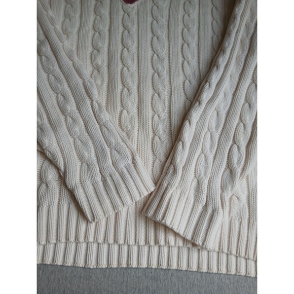 Vintage Gap Sweater Large Tennis Prep Cable Knit V Neck Preppy Wimbleton 90s - Picture 6 of 15